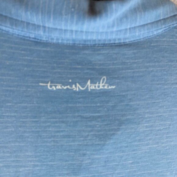 Travis Mathew Mens Blue Polyester Cotton Button Down Golf Polo Shirt Size L 9050 - Picture 10 of 13